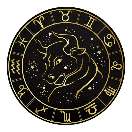 Gold And Black Taurus Sign Print Round Blanket