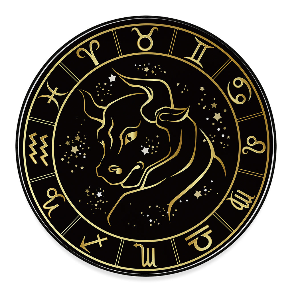 Gold And Black Taurus Sign Print Round Floor Mat