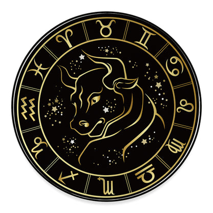 Gold And Black Taurus Sign Print Round Floor Mat