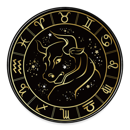 Gold And Black Taurus Sign Print Round Floor Mat