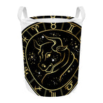 Gold And Black Taurus Sign Print Round Laundry Basket