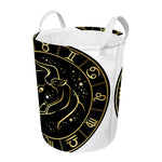 Gold And Black Taurus Sign Print Round Laundry Basket