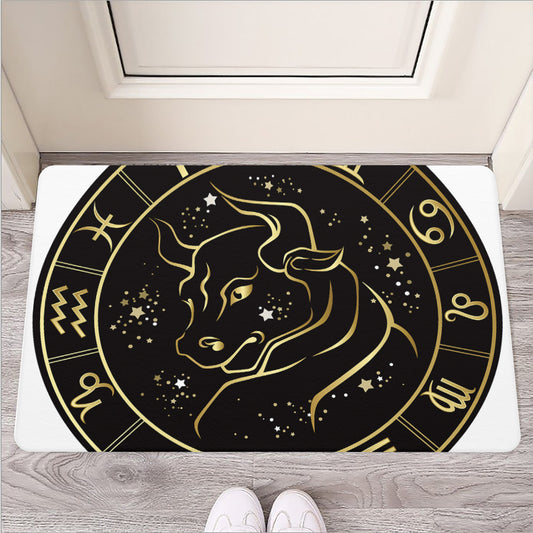 Gold And Black Taurus Sign Print Rubber Doormat