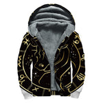 Gold And Black Taurus Sign Print Sherpa Lined Zip Up Hoodie