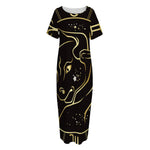 Gold And Black Taurus Sign Print Short Sleeve Long Nightdress