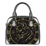 Gold And Black Taurus Sign Print Shoulder Handbag