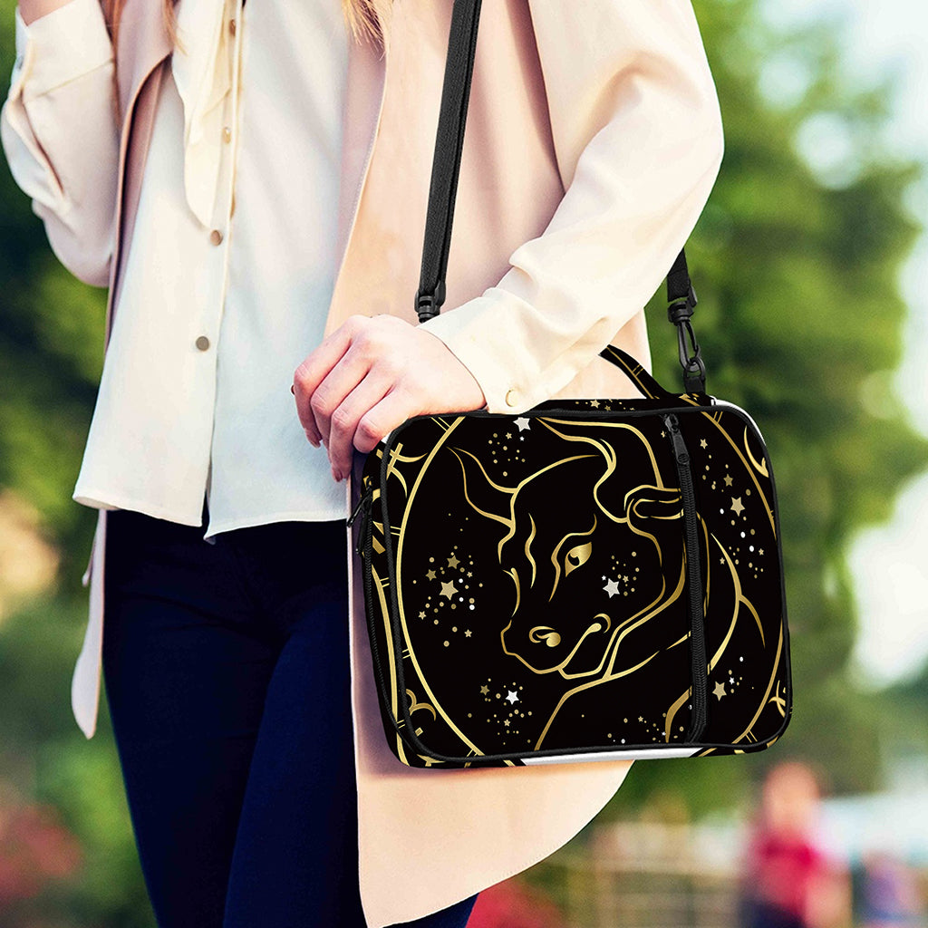 Gold And Black Taurus Sign Print Shoulder Strap Bible Bag