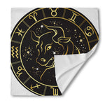 Gold And Black Taurus Sign Print Silk Bandana