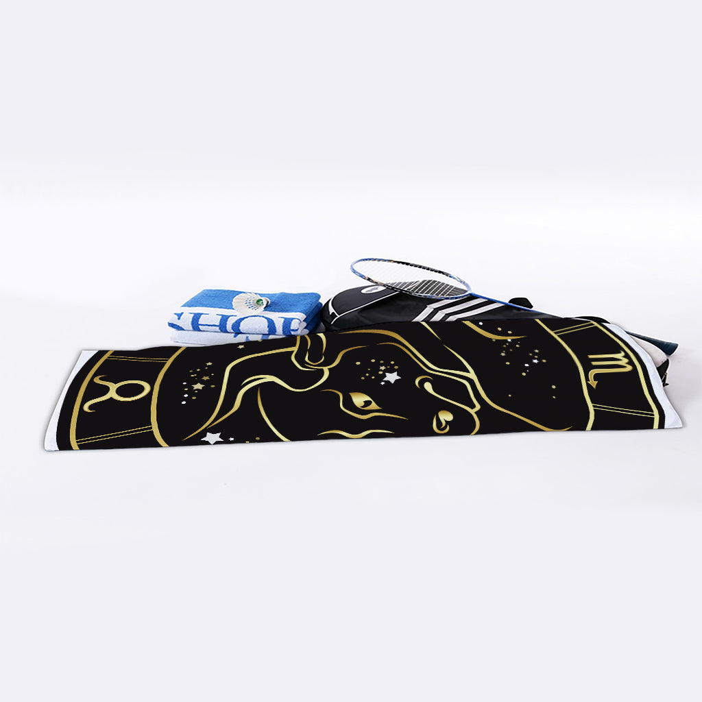 Gold And Black Taurus Sign Print Sports Towel