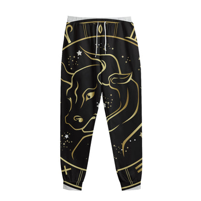 Gold And Black Taurus Sign Print Sweatpants