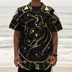 Gold And Black Taurus Sign Print Textured Short Sleeve Shirt