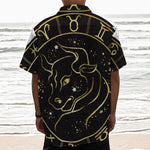 Gold And Black Taurus Sign Print Textured Short Sleeve Shirt
