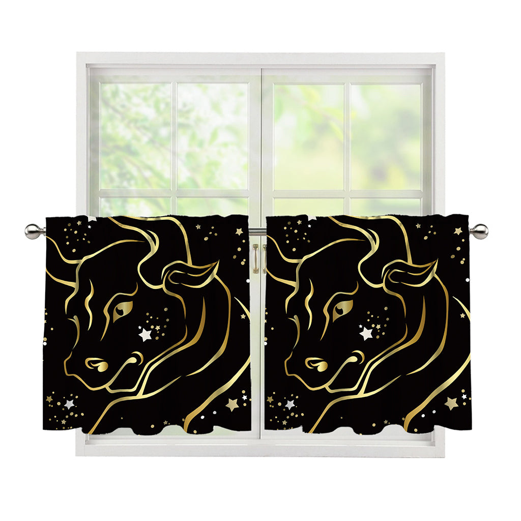 Gold And Black Taurus Sign Print Tier Curtains