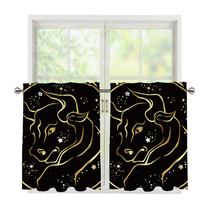 Gold And Black Taurus Sign Print Tier Curtains
