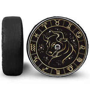 Gold And Black Taurus Sign Print Tire Cover With Camera Hole