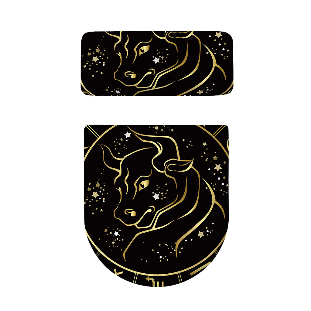 Gold And Black Taurus Sign Print Toilet Lid And Tank Cover Set