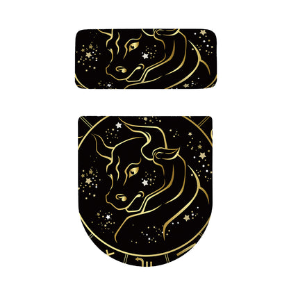 Gold And Black Taurus Sign Print Toilet Lid And Tank Cover Set