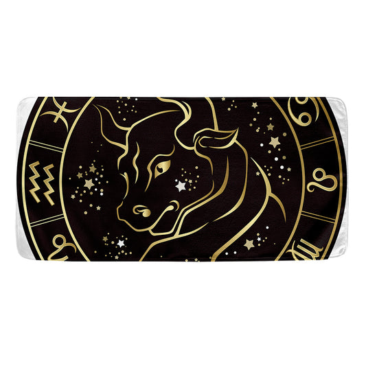Gold And Black Taurus Sign Print Towel