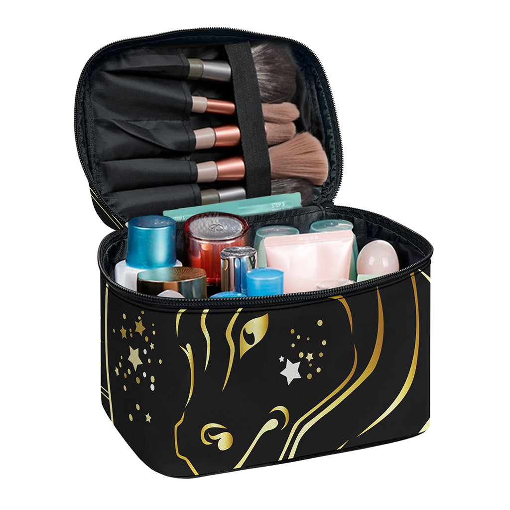 Gold And Black Taurus Sign Print Travel Makeup Bag