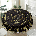 Gold And Black Taurus Sign Print Waterproof Round Tablecloth