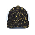 Gold And Black Taurus Sign Print White Mesh Trucker Hat