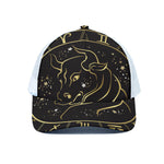 Gold And Black Taurus Sign Print White Mesh Trucker Cap
