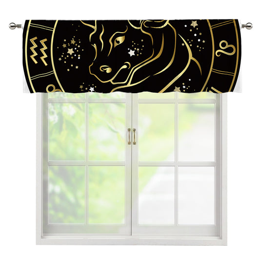 Gold And Black Taurus Sign Print Window Valance