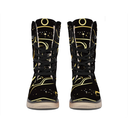 Gold And Black Taurus Sign Print Winter Boots