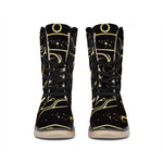 Gold And Black Taurus Sign Print Winter Boots