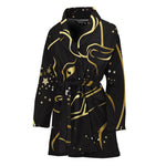 Gold And Black Taurus Sign Print Women's Bathrobe