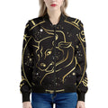 Gold And Black Taurus Sign Print Women's Bomber Jacket