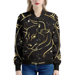 Gold And Black Taurus Sign Print Women's Bomber Jacket