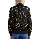 Gold And Black Taurus Sign Print Women's Bomber Jacket