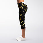 Gold And Black Taurus Sign Print Women's Capri Leggings