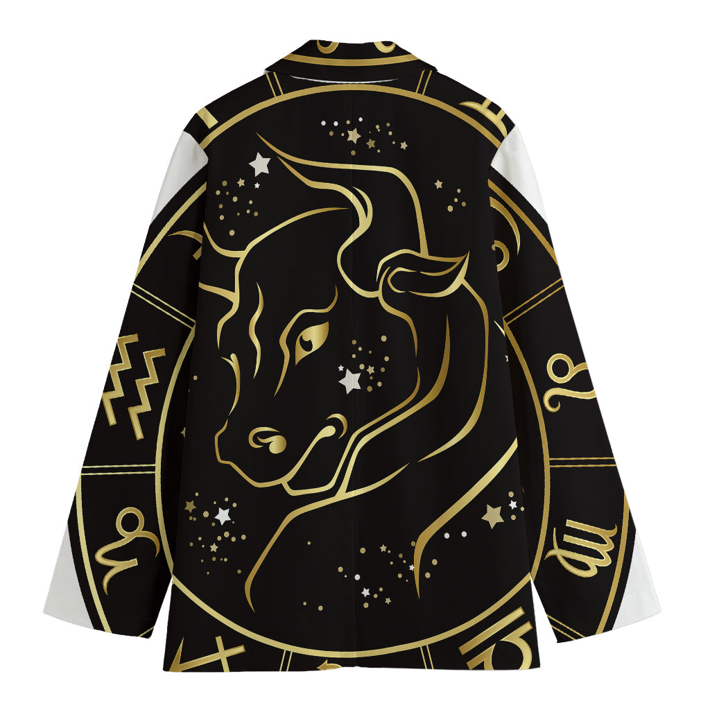 Gold And Black Taurus Sign Print Women's Cotton Blazer