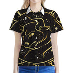 Gold And Black Taurus Sign Print Women's Polo Shirt