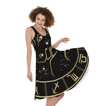 Gold And Black Taurus Sign Print Women's Sleeveless Dress