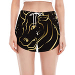 Gold And Black Taurus Sign Print Women's Split Running Shorts