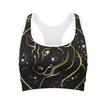 Gold And Black Taurus Sign Print Women's Sports Bra