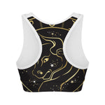 Gold And Black Taurus Sign Print Women's Sports Bra
