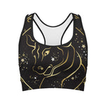 Gold And Black Taurus Sign Print Women's Sports Bra
