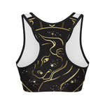 Gold And Black Taurus Sign Print Women's Sports Bra