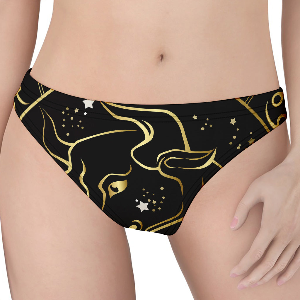 Gold And Black Taurus Sign Print Women's Thong