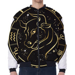 Gold And Black Taurus Sign Print Zip Sleeve Bomber Jacket