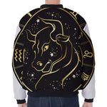 Gold And Black Taurus Sign Print Zip Sleeve Bomber Jacket