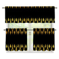 Gold And Black Thai Pattern Print 3 Piece Kitchen Curtains