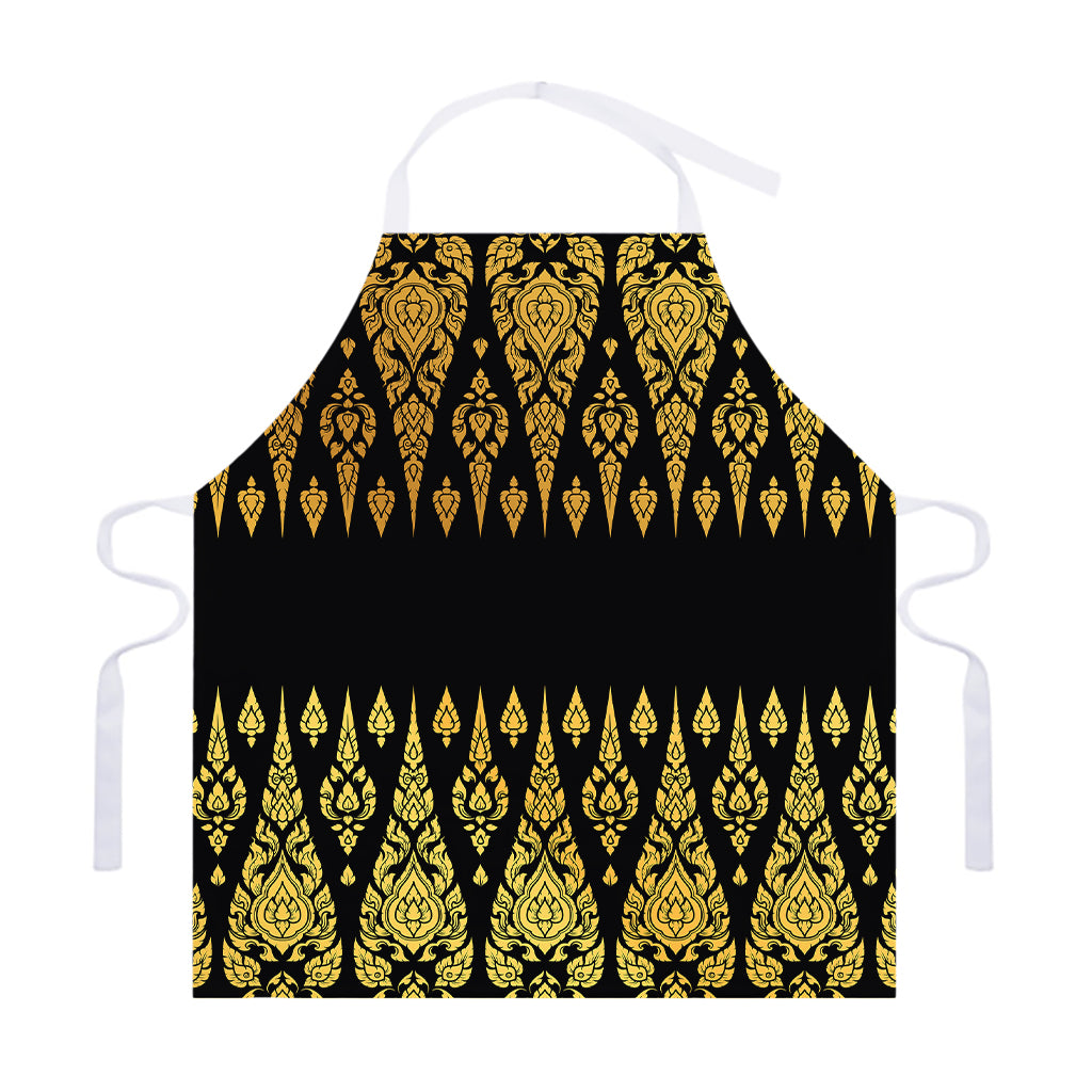 Gold And Black Thai Pattern Print Adjustable Apron