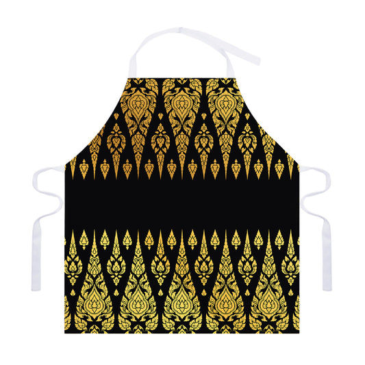 Gold And Black Thai Pattern Print Adjustable Apron