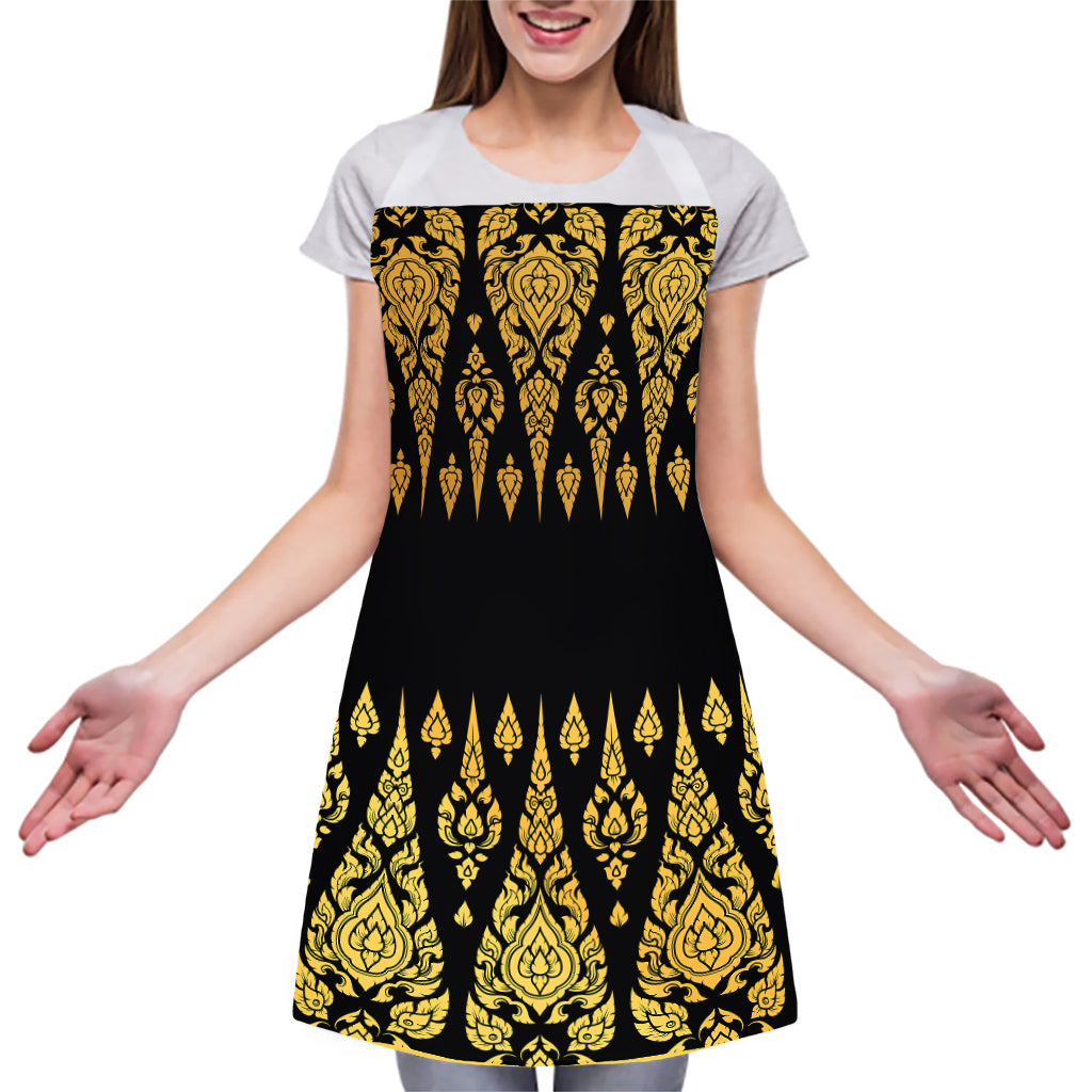 Gold And Black Thai Pattern Print Adjustable Apron