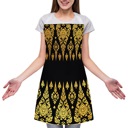 Gold And Black Thai Pattern Print Adjustable Apron